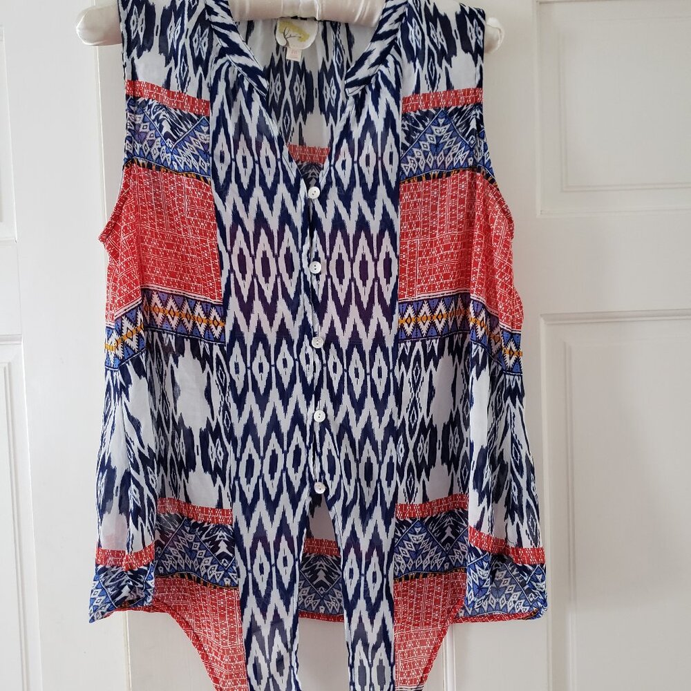 Tie-bottom ikat blouse